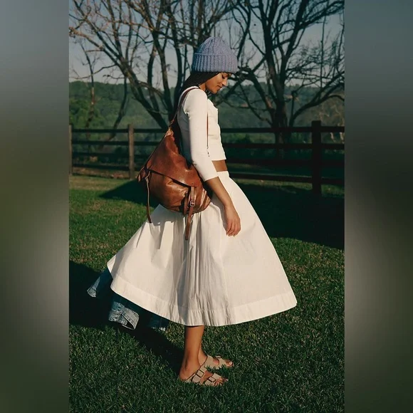 Free People Perfect Tones Set with Midi Skirt and Button Up Cardigan in Ivory - Picture 2 of 12